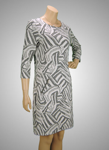 ANGELLE MILAN Kleid 3/4-Arm Schwarz Weiß (Grau) Muster-Mix