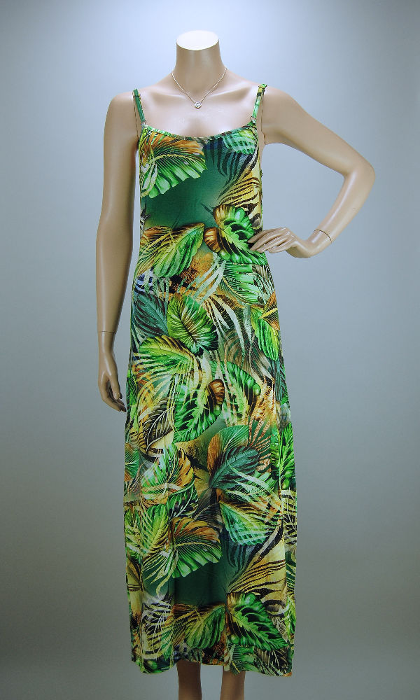 atış tazı Gerçeğe  ANGELLE MILAN Sommer Kleid lang Tropical Green Hängerchen Viskose