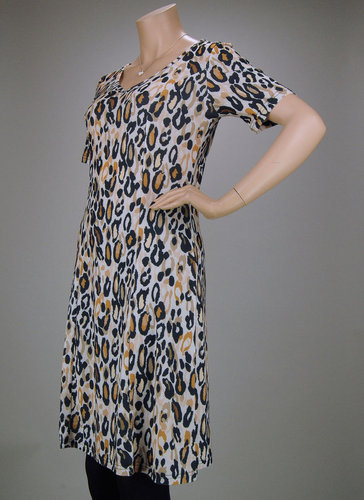 ANGELLE MILAN Kurzarm Kleid Tunika Großer Leopard