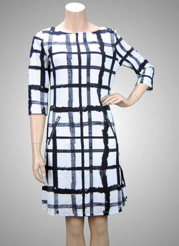 VEGAS Paris Kleid 3/4-Arm schwarz weiß Quadrate