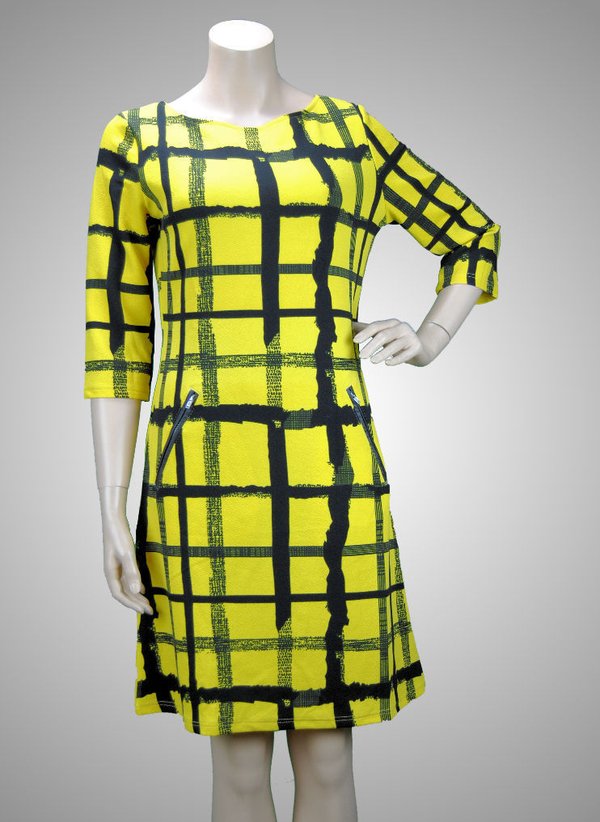 VEGAS Paris Kleid 3/4-Arm schwarz gelb Quadrate