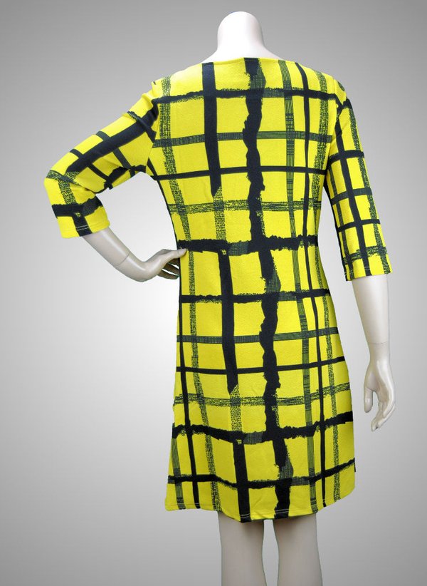 VEGAS Paris Kleid 3/4-Arm schwarz gelb Quadrate