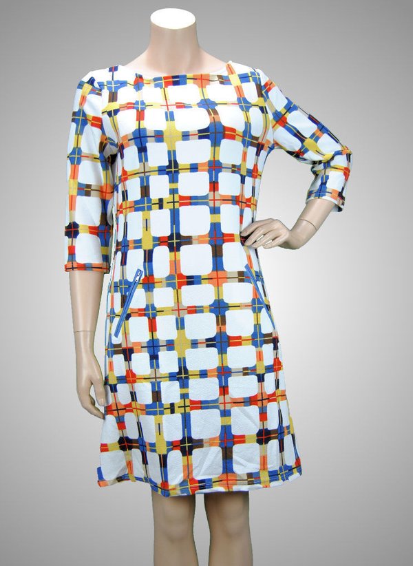 VEGAS Paris Kleid 3/4-Arm bunt mit weißen Quadraten