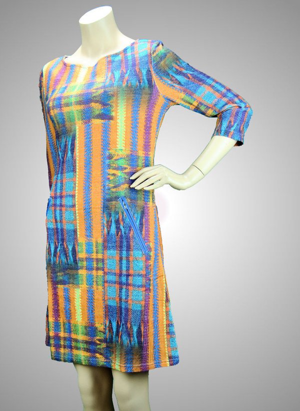 VEGAS Paris Kleid 3/4-Arm Streifen Orange Blau Grün