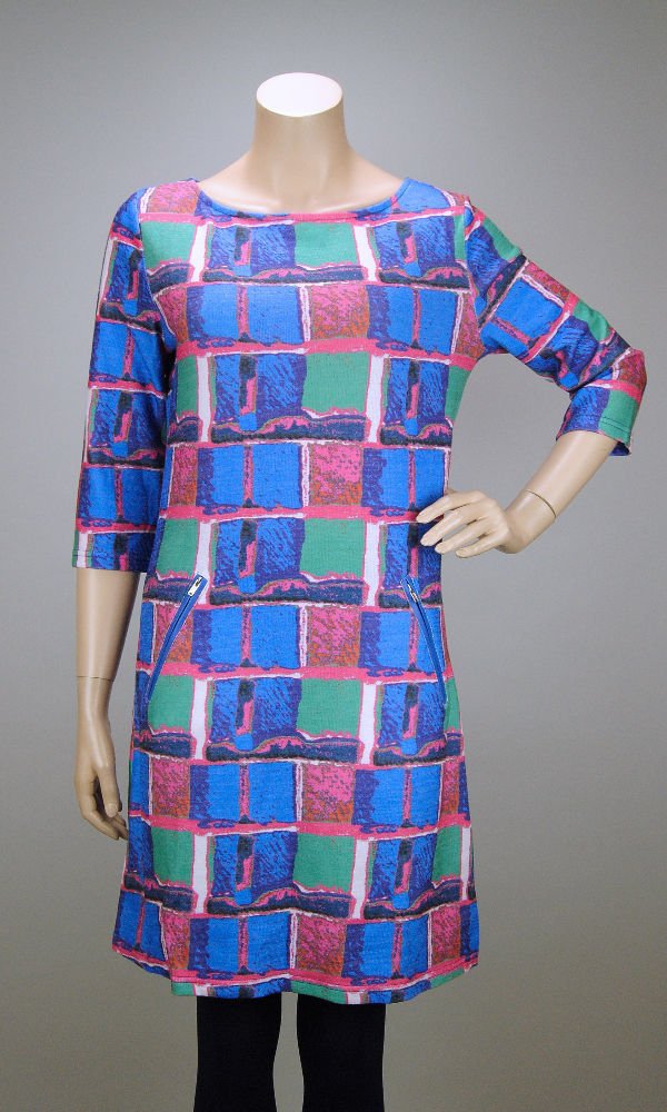 VEGAS Paris Kleid 3/4-Arm Quadrate Blau Pink Grün