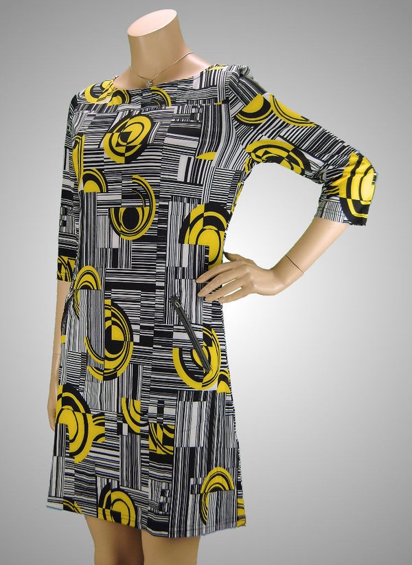 VEGAS Paris Kleid 3/4-Arm Kreise Schwarz Gelb