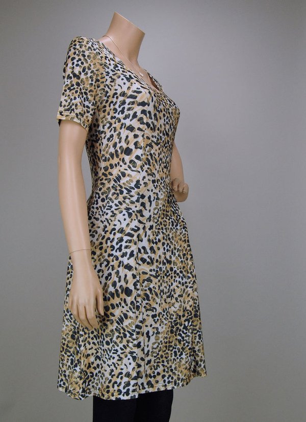 ANGELLE MILAN Kurzarm Kleid Tunika Kleiner Leopard