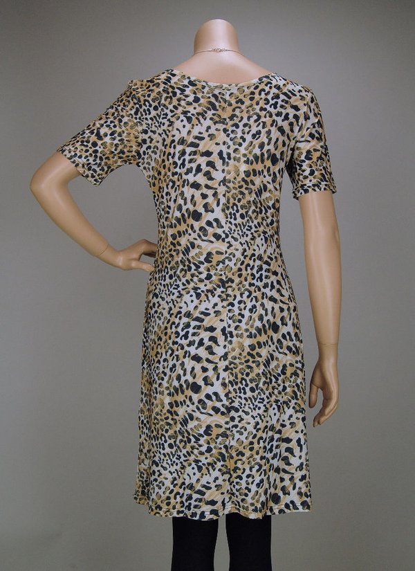 ANGELLE MILAN Kurzarm Kleid Tunika Kleiner Leopard