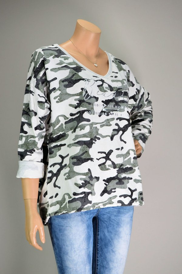 ITALY Oversize V-Neck Camouflage Shirt BEAUTY