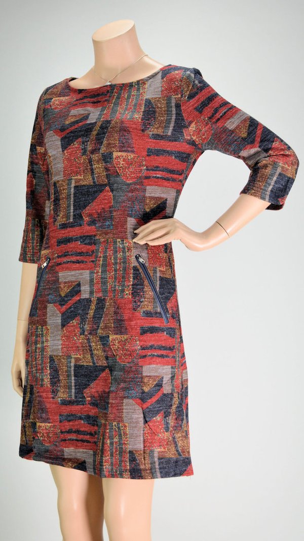 VEGAS Paris Kleid 3/4-Arm Kleid Mustermix Rot Grau