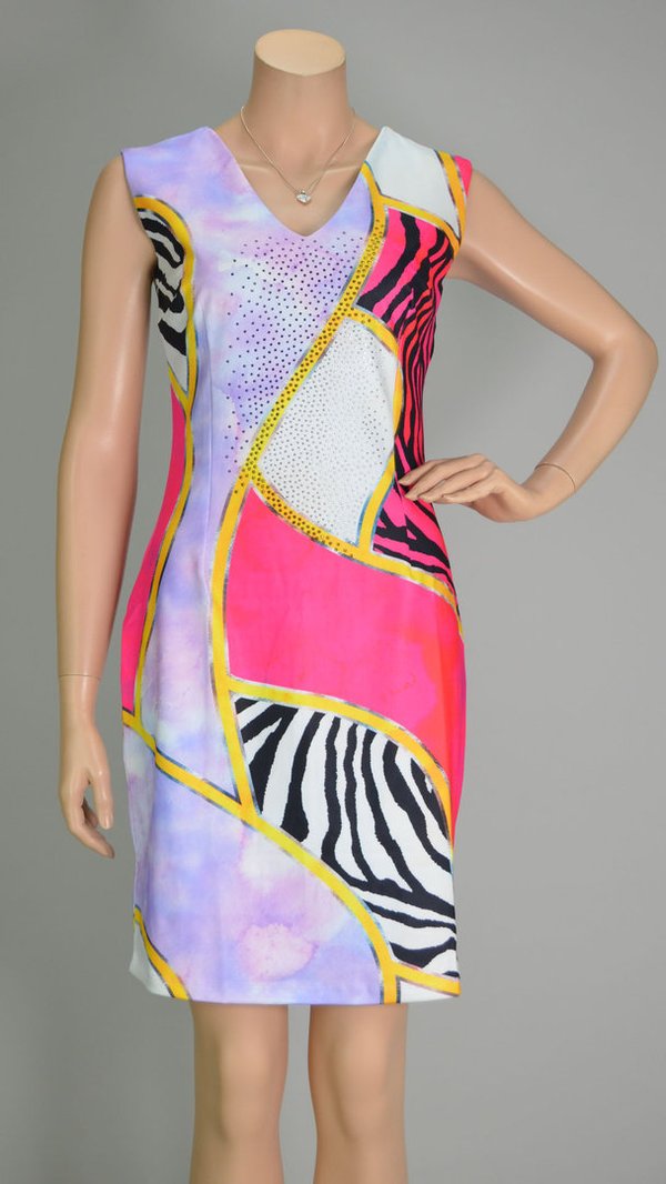 MISSY Etui Kleid Zebra in Flieder Pink Gelb