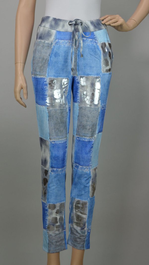 MISSY Joggpants Jeansblau mit Silber Metallic Print