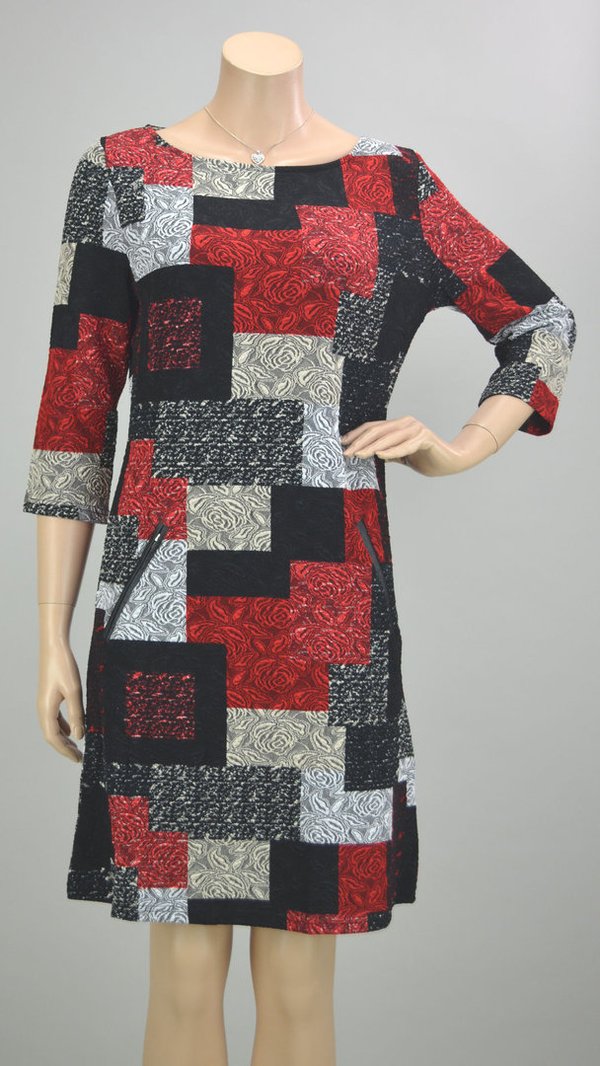 VEGAS Paris Kleid 3/4-Arm Brokat Schwarz Grau Rot Weiß Natur Silber